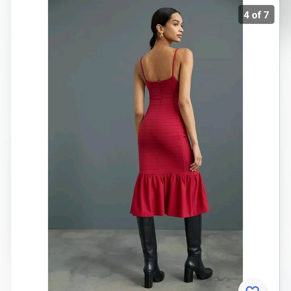 Anthropologie  Square Neck Slim Midi Dress Size Xs - Picture 4 of 7
